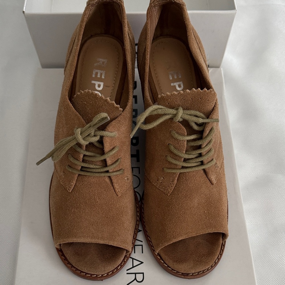 Report Tan Peep-Toe Lace-Up Shoes